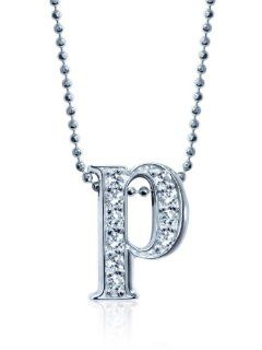 Alex Woo "Little Letters" Diamond and 14k White Gold P Pendant Necklace, 16": Jewelry