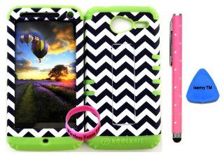 Premium Hybrid 2 in 1 Case Cover Kickstand Dark Blue Chevron Waves Snap On + Lime Silicone for Motorola XT 901 Motorola electrify M (Stylus Pen, Pry Tool & Wireless Fones' Wristband included): Cell Phones & Accessories