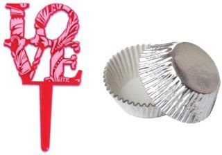 Dress My Cupcake V 904SET MINI FOIL SLV Mini Silver Foil Liners/Pink/Red Valentines Decorative LOVE Sign Pick Topper, Case of 144: Kitchen & Dining