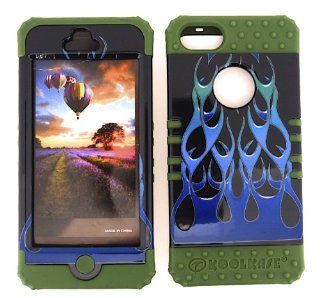 3 IN 1 HYBRID SILICONE COVER FOR APPLE IPHONE 5 HARD CASE SOFT DARK GREEN RUBBER SKIN WILD FLAME DG TP876 KOOL KASE ROCKER CELL PHONE ACCESSORY EXCLUSIVE BY MANDMWIRELESS: Cell Phones & Accessories