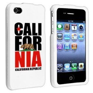 Apple iPhone 4 4S White Rubber Hard Case Snap on 2 piece Color Cali California Republic Bear: Cell Phones & Accessories