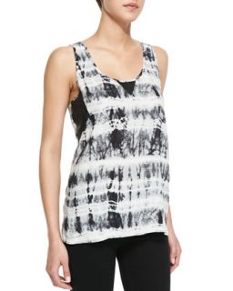 Womens Jener Perforated Faux Leather Panel Tie Dye Tank, White/Black   SW3