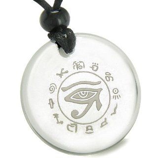 Amulet All Seeing and Feeling Eye of Horus Egyptian Protection Powers Genuine Crystal Quartz Medallion Circle Pendant Necklace Best Amulets Jewelry