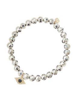 6mm Faceted Silver Pyrite Beaded Bracelet with 14k Yellow Gold/Diamond Small