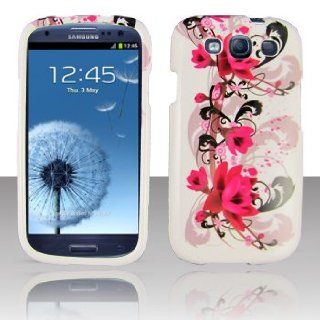 Samsung Galaxy S 3 III / S3 / i9300 i 9300 White with Red Floral Flowers Black Vines Design Snap On Hard Protective Cover Case Cell Phone Cell Phones & Accessories