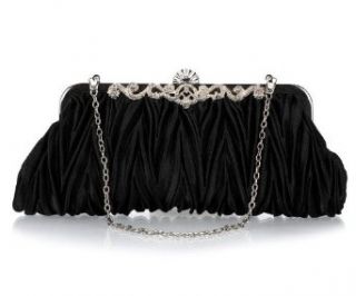 Classy Woman Lift Up Clip Clutch Evening Bag Soft Satin Flap Wedding and Party Handbags   Black: Clothing