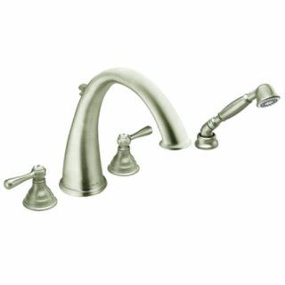 Moen T922BN Kingsley Two Handle High Arc Roman Tub Faucet and Hand Shower without Valve, Brushed Nickel    