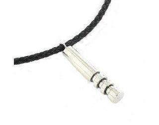 .925 Sterling Silver Cylinder Pendant on Black Leather Mens Necklace   33mm x 6mm   16": Jewelry