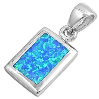 Lab Created Blue Opal .925 Sterling Silver Pendant Necklace: Jewelry