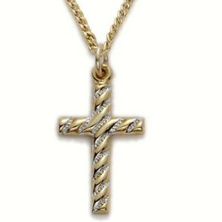 24K Gold Over .925 Sterling Silver Cross Pendant Necklace in a 2 Tone and Swirl Design Christian Jewelry Women's Religious Jewelry Gift Boxed.w/Chain Necklace 18" Length Gift Boxed. Jewelry