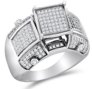 .925 Sterling Silver Plated in White Gold Rhodium Diamond Wedding , Anniversary OR Fashion Right Hand Ring Band   Square Princess Shape Center Setting w/ Micro Pave Set Round Diamonds   (3/5 cttw): Sonia Jewels: Jewelry