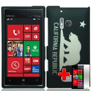 Nokia Lumia 928 (Verizon) 2 Piece Snap On Glossy Image Case Cover, Black/White Republic of California Flag Cover + LCD Clear Screen Saver Protector: Cell Phones & Accessories