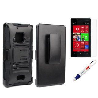 BIRUGEAR Holster Cover Case with Kick Stand and Clear Screen Protector for Nokia Lumia 928 (Verizon) with *4 Color Clip Pen*   Black Cell Phones & Accessories