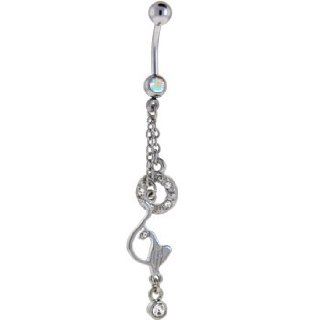 Silver BABY PHAT Cat HANGING CIRCLE Belly Ring: Jewelry
