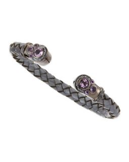 Amethyst Capped Woven Leather Cuff, Gunmetal   MCL by Matthew Campbell Laurenza