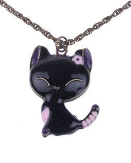 Retro Style Drops of Oil Painting Cute Cat Pendant Necklace (Model: X010247) (Black): Jewelry