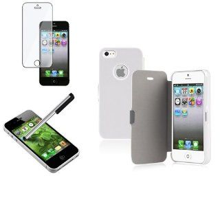 CommonByte For Apple iPhone 5 5G White Leather Case+Screen Guard+Silver Pen Stylus: Cell Phones & Accessories