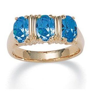 Oval Cut Birthstone 14k Yellow Gold Plated 3 Stone Ring  September  Simulated Sapphire: Jewelry