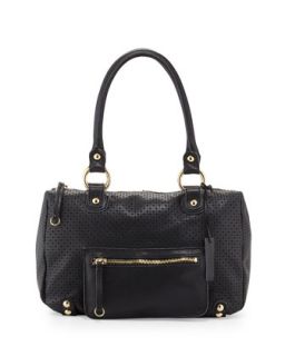 Dylan Perforated Leather Duffle Tote, Black   Linea Pelle