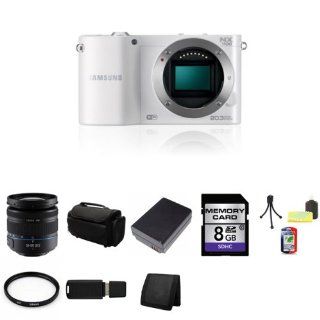 Samsung NX1100 Smart Wi Fi Digital Camera Body (White) + Samsung 18 55mm f/3.5 5.6 OIS Compact Zoom Lens (Black) + 58mm UV Filter + 8GB SDHC Class 10 Memory Card + BP1030 Lithium Ion Replacement Battery + Deluxe Soft Large Camera and Video Case Bag + Mini 