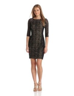 Anne Klein Women's Dotted Lace Dress with Jersey Back and Sides, Black, 2