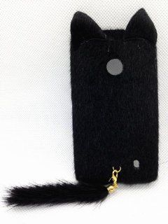 Black 3D Charming Smile Cat Classic Cute Lovely Special Party Plush Leopard Tail Ear Cat Case Cover For Nokia Lumia 521 (T Mobile) RM 917: Cell Phones & Accessories