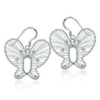 925 Sterling Silver Wire BUTTERFLY Dangle Earrings Jewelry