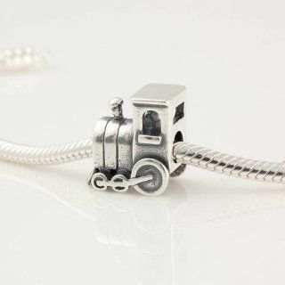925 Sterling Silver Cute Train Engine Car Charm for Pandora, Biagi, Chamilia, Troll and More Bracelets: Bead Charms: Jewelry