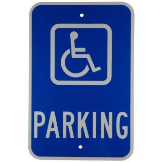 Brady 91362 18" Height, 12" Width, B 959 Reflective Aluminum White On Blue Color Handicapped Sign, Legend "Parking (With Picto)": Industrial Warning Signs: Industrial & Scientific