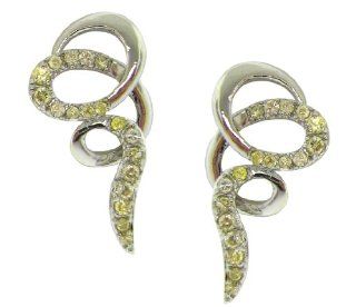 Sterling Silver 925 Canary Yellow CZ Swirl Dangle Earrings: Jewelry