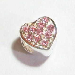 .925 Sterling Silver Heart Love Light Pink Rose Cz Crystal Bead For Pandora, Troll Chamilia Biagi European Story Charm Bracelets Jewelry