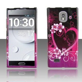 LG Spectrum 2 II VS930 VS 930 Black with Hot Pink Love Hearts Flowers Design Snap On Hard Protective Cover Case Cell Phone Cell Phones & Accessories