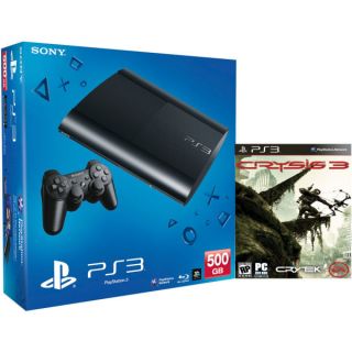 PS3: New Sony PlayStation 3 Slim Console (500 GB)   Black   Includes (Crysis 3)      Games Consoles
