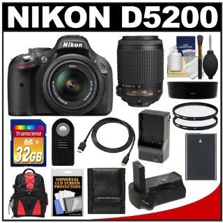 Nikon D5200 Digital SLR Camera & 18 55mm G VR DX AF S Zoom Lens (Black) with 55 200mm VR Lens + 32GB Card + Backpack + Grip + Battery & Charger + Filters Kit : Camera & Photo