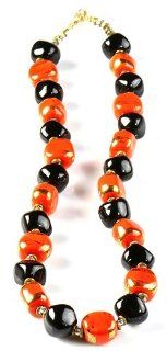 Simply Beautiful 2012  Handmade Round Shaped Salmon coral Colored and Round Black Bead Necklace: Jewelry