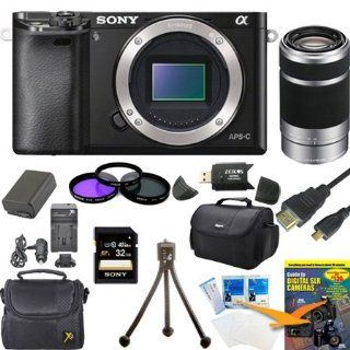 Sony Alpha a6000 Sony a6000 ILCE6000/B ILCE6000 24.3 Interchangeable Lens Camera   Body only with Sony E 55 210mm Lens BUNDLE with 64GB Class 10 Card, Spare Battery, Deluxe Padded Case, Micro HDMI Cable, DVD SLR Guide, SD Card Reader, and MORE : Camera &am