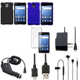 CommonByte Black+Blue Hard Case+Film+Charger+USB+Headset For Samsung Infuse SGH i997 4G: Cell Phones & Accessories