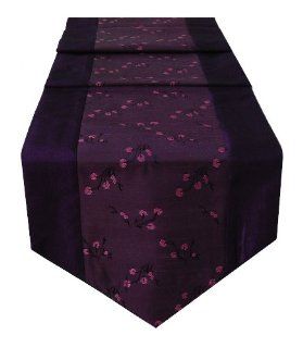 Table Runner Thai Silk & Cotton   Purple Colour with Center Floral Design  