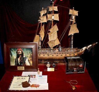 JOHNNY DEPP Signed PIRATE Model SHIP, Disney Prop COIN, NUGGET Blu Ray, UACC COA: Johnny Depp: Entertainment Collectibles