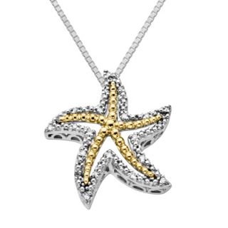 Diamond Accent Starfish Pendant in Sterling Silver and 14K Gold