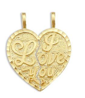I Love You Breakable Two Heart Pendant 14k Yellow Gold Charm: Jewelry