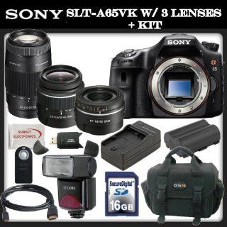 Sony a (alpha) SLT A65VK   Digital camera   SLR   24.3 Mpix   18 55mm f/3.5 5.6 DT   Sony AF D 75 300mm f/4.5 5.6 Lens   Sony 50mm f/1.8 DT AF Lens   SSE Package: Wireless Remote, Replacement FM500H Battery, Rapid Travel Charger, 16GB SDHC Memory Card, Car