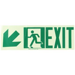 Brady 114664 BradyGlo 7" Height, 21" Width, B 984 High Intensity Self Sticking Polyester, Safety Green Color Egress Sign, Legend "Exit With Running Man   Arrow left Down" Industrial Warning Signs