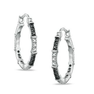 CT. T.W. Enhanced Black and White Diamond Hoop Earrings in