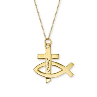 Christian Fish and Cross Name Pendant in 10K Gold (8 Letters)   Zales