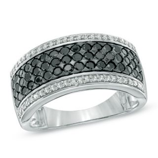 CT. T.W. Enhanced Black and White Diamond Striped Band in Sterling