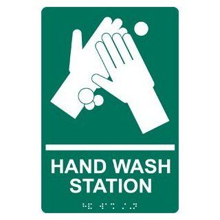 ADA Hand Wash Station Braille Sign RRE 997 WHTonPNGRN Hand Washing  Business And Store Signs 