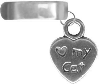 Love My Cat Cuff Dangling Cat Cartilage Cuff Non Pierced Earring Valentines Day Gift for Her Jewelry