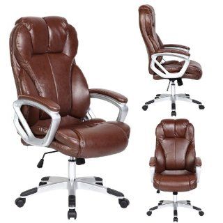 2xhome   Deluxe Professional Leather Tall and Big Ergonomic Office High Back Chair Brown Boss Work Task Computer Executive Comfort Comfortable Padded Loop Arms Nylon Base Swivel Adjustable Seat Furniture for Conference Room Receiption : Office Products