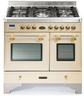 Fratelli Onofri Royal Chiantishire Dual Fuel Range Double Oven, 120V   Cream/Brass: Appliances
